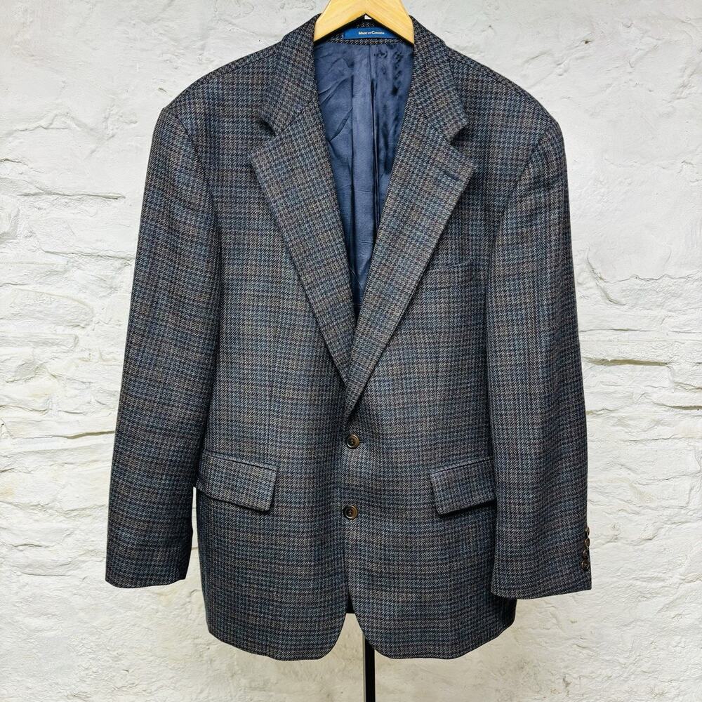 Chaps Ralph Lauren Tweed Houndstooth Blazer Sport Coat Jacket Wool 44R Vintage